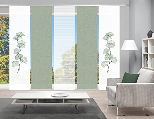 VISION S 080770 Berto Schiebegardine, halbtransparent, Bambus-Optik, 260x60 cm, Farbe:Salbei, Größe:260 x 60 cm, Anzahl:5X
