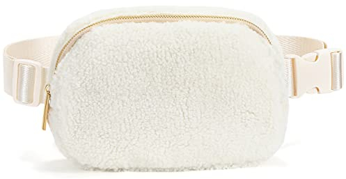 XZQTIVE Fleece Bauchtasche für Damen Sherpa Gürteltasche Brusttasche Herren Mode Hüfttaschen Crossbody Bag Handytasche Umhängetasche mit verstellbarem Riemen,Wollweiß