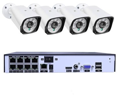 Equipo de videovigilancia H.265+ 4CH 4k 8MP PoE Kit De De Seguridad Grabador Rj45 Detección Cámara IP Vídeo CCTV Impermeable Al Aire Libre(None,8ch NVRX4 CAM 4.0MP)