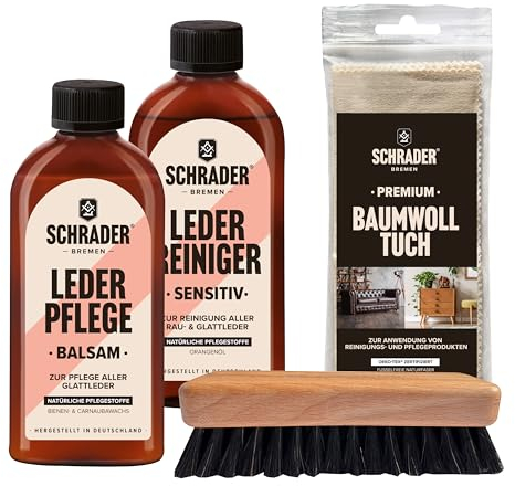 SCHRADER Anzugschuhe Lederpflegeset - Schuhputzset mit Pflegemitteln zur Schuhpflege von Lederschuhen - 4-teilig - Made in Germany