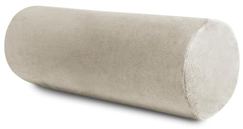 TIENDA EURASIA – Almohada Cervical Descanso, Multiusos, 60x20cm, Terciopelo Poliéster Liso, Cubierta Extraíble con Cremallera, Relleno Espuma de Poliuretano, Transpirable y Lavable (Crudo)