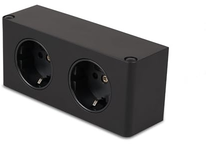 Kalb I Multifunktionale Powerbox mit Doppelsteckdose für Elektrogeräte, Unterbaumontage, EU-Stecker, 140x46x62,5 mm, Schwarz - Ladestation für Möbel