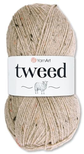 Frida's Wollhaus YarnArt 100 g Tweed Wintergarn Trachtengarn Wolle Stricken Häkeln 10 Farben (227 | Natur)