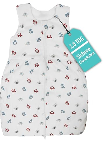 Baby-Schlafsack 2.8 TOG aus 100%-Baumwolle in Bioqualität, Hypoallergen, Atmungsaktiv, Warm & Sicher, Ideal für Kleinkinder ca 12-18 Monate, Ganzjahres Sommer bis Winter, Schlummersack 80cm