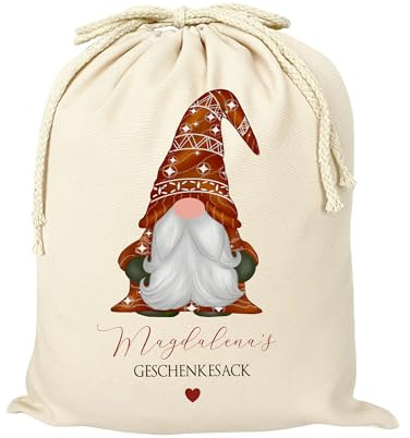 Manufaktur Liebevoll Geschenksack Weihnachten Geschenksack Nikolaus Nikolaussack personalisiert Weihnachtsmannsack mit Namen für Kinder und Erwachsene Geschenkesack (L, Wichtel Rot)