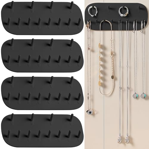 Colliers Crochets,Regerly 4 Pièces Organisateur de bijoux Boîte à bijoux avec 48 trous Crochet mural réutilisable Pour ranger les bijoux Convient pour les boucles d'oreilles les colliers (noir)