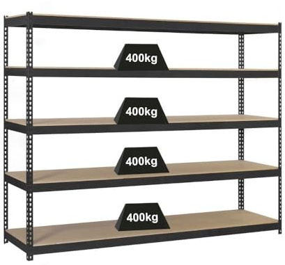 PROREGAL Schwerlastregal Wood YETI Five | HxBxT 200x180x60cm | Fachlast 400kg | Anthrazit | Regal Standregal Werkstattregal Lagerregal Kellerregal