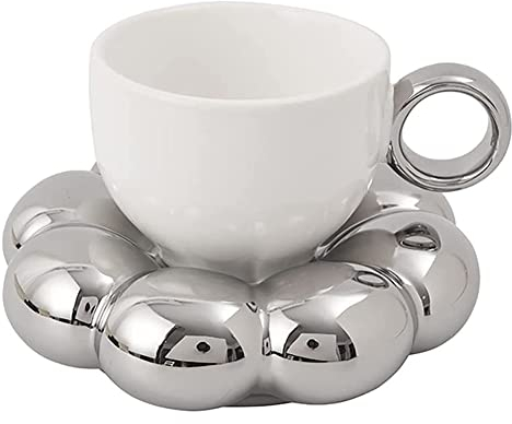 Lwaviwer Set Tazzine caffè con Piattino Un Forma di Fiore Simpatico Set Tazze caffè con Piattino Tazza da caffè nel Ceramica con Piattino Un Forma di Girasole Tazze Latte 200 G