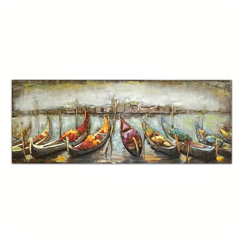 SEART Handgefertigtes Metallbild 3D-Optik Boote Jachthafen Hafen Groß XXL 150X50cm