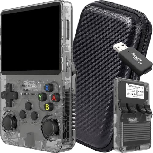 SVP Game R36S - Consola Retro Portátil con Estuche y Lector TF-USB, Original 2026, Compatible con 40.000 Juegos, Panel IPS 3.5”, Linux, x2 Ranuras TF, Bat. 3500 mAh (Negro, 64, GB, Pack Ultra)