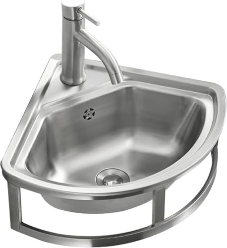 Edelstahl Ausgussbecken-Set Waschbecken, Wandmontage Ausgussbecken, Waschtrog Aus Edelstahl, Praktisch Waschbecken Für Gewerbe Waschraum, Einfach Zu Montieren (Silver)
