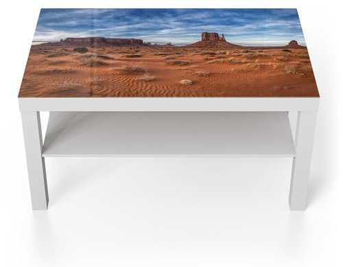 DEQORI Glastisch | weiß groß 90x50 cm | Motiv Horizontlinien der Wüste | ausgefallener Beistelltisch aus Glas | Hochglanz Couchtisch fürs Wohnzimmer | moderner Couch Tisch mit Design