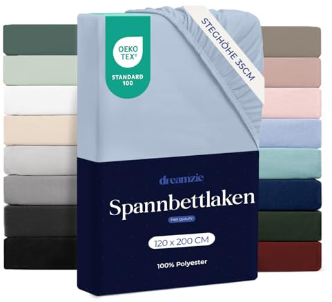 Dreamzie - Spannbettlaken 120x200cm - 100% Mikrofaser - Steghöhe 35cm | Blau · Ultraweich · OEKO-TEX Zertifiziert · Leintuch · Für hohe Matratzen · Atmungsaktiv · Pflegeleicht