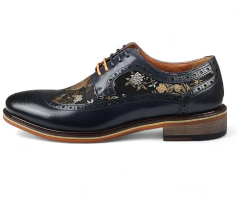 Herrskor med blommigt tryck, brogue klänning - Ross, Marinblått Xsp, 42.5 EU