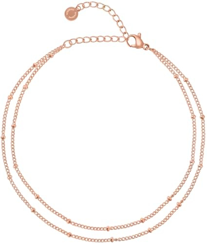 day.berlin Fußkettchen Ava 18k vergoldet | layered Damen Fußkette mit kleinen Kugeln, 22cm + 5cm variable Länge, 316L Edelstahl nickelfrei und wasserfest