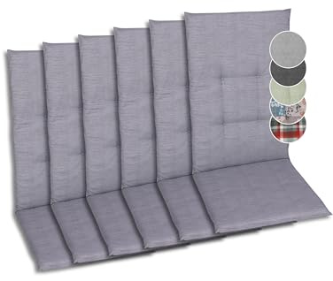 GO-DE Textil Bequeme und attraktive Polsterauflagen für Hochlehner-Gartenstühle (6er-Set, Uni grau, Hochlehner)
