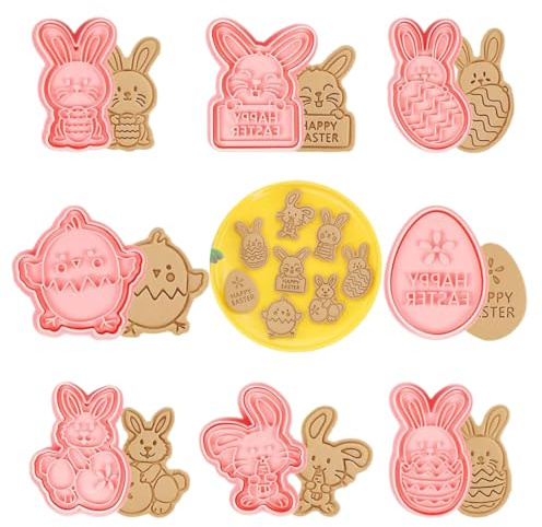 OUDQFCJ 8 pièces moule à biscuits en plastique de Pâques, Emporte Pièce Lapin 3D, Biscuit Gâteaux Moule Paques, Emporte-pièce Lapin Moule, Pâques Outils de Cuisson, Outils de Pâtisserie.