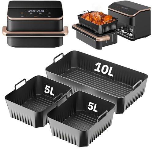 3 Stück Silikonform HeißLuftfritteuse Zubehör für Cosori Twinfry 10L,Silikonform Airfryer für Cosori Heißluftfritteuse 10L,Air Fryer Silikon Einsatz Backform für Heißluftfritteuse Cosori 10L Zubehör