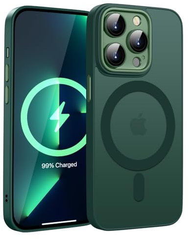 KPPIT Magnetisch Hülle für iPhone 13 Pro Max Hülle 6,7 Zoll Kompatibel mit MagSafe, Transluzente Matt Rückseite Dünn Stoßfest Handyhülle für iPhone 13 Pro Max Case, Canngling grün