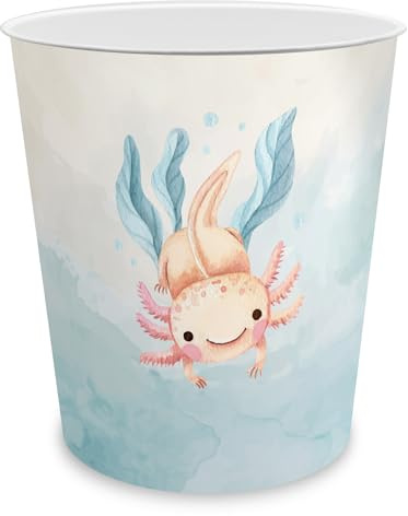 itenga Poubelle pour enfants avec motif – ronde env. 11 litres – Poubelle pour chambre d'enfant – plastique stable (motif axolotl)