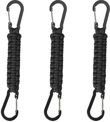 Paracord Keychain with Carabiner Clips 3 Pack, Small Carabiner Clip D Ring Lanyard Hanger Hook for Water Bottle, Ideal for Outdoor Hiking, Fishing, and Camping or as A Key Organizer for Men (Black)