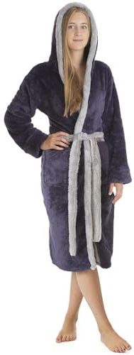 LEBENGOOD Robe de Chambre Femme Hiver, Peignoir Polaire, Sortie de Bain Chaude, OEKO-TEX®,cardeno capucha XL