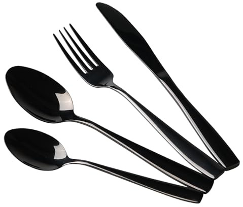 Uumitty 16-Piece Black Stainless Steel Flatware Set, Silverware Tableware Set with Spoon Knife and Fork Set, Service for 4