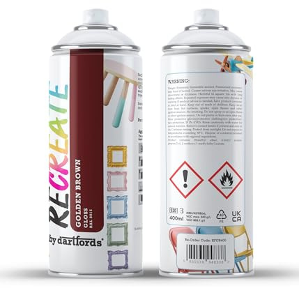 RECREATE Golden Brown Gloss Spray Paint for Wood, Metal, Plastic | Quick Drying, Smooth, Durable, Easy-to-Apply | Suitable for Indoor / Outdoor | For Furniture, Craft, Doors, Ornaments, Pots, Frames