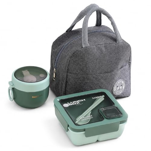 Nymblis Lunch Box Adults, Leakproof Bento Lunch Box Set (Green) | Leakproof Lunchbox, with Compartments, Food Storage Containers, for Adults, Children, for School, Office, Picnic