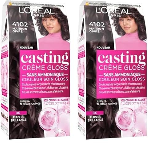 L’ORÉAL PARIS - Coloration Cheveux Semi-Permanente Ton sur Ton - Couleur Soin Gloss - Sans Ammoniaque - Casting Crème Gloss - Nuance : Marron Givré (4102) (Lot de 2)