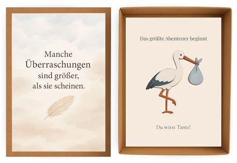 Milaboo® Stülpbox zur Schwangerschaftsverkündung – Geschenk für werdende Großeltern, Familie & Freunde – mit Storchfigur & Botschaftskarte – 6 Varianten (Tante)