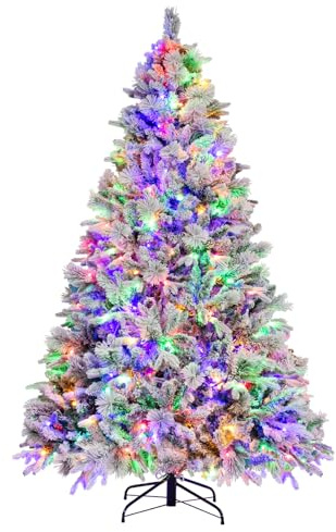 COSTWAY Sapin de Noël Artificiel 210 cm Lumineux LED, Aiguilles de Pin, 1270 Branches, 320 Lumières LED et 40 Cônes de Pin, 8 Modes d'Éclairage, Décoration de Noël pour Maison, Entreprise, Magasin