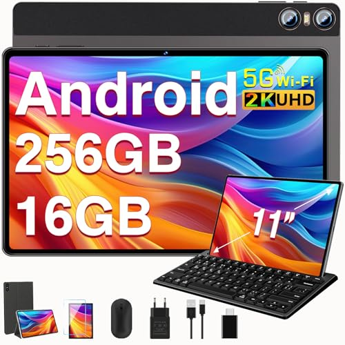 Biegedy Tablette 11 Pouces Écran 2K Android 16 Go RAM+256 Go ROM (TF 1 to)，Octa-Core 2.0 GHz, 5G WiFi,BT5.0 8+20MP,- Brun