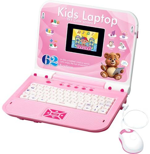 Happiegg Kids Laptop - Kids Computer with Color Screen, 62 Activities for English Alphabet, Words, Math, Games & Music, Christmas Birthday Gifts for Boys Girls, Pink