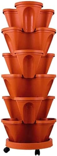 Torre di Fiori Impilabile Verticale, Fioriere Impilate All'aperto, Vasi da Giardino Multistrato per Fragole Verdure Ed Erbe, Orange, Fourpetals