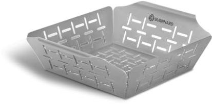 BURNHARD® Edelstahl-Grillkorb 19 x 19 x 5,5 cm, Gemüsekorb für Fisch | Fleisch & Gemüse, für Gas-, Elektro- & Holzkohlegrill, rostfrei & spülmaschinenfest