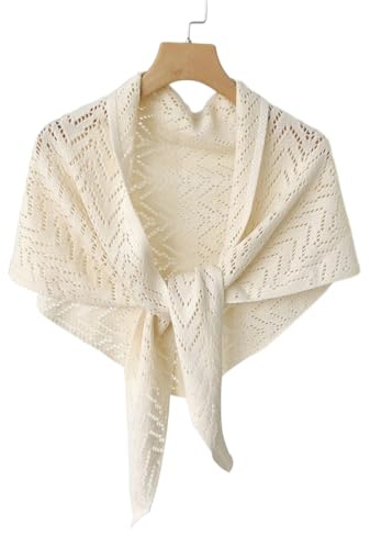 Dreieckstuch Schal Durchbrochener Sonnenschutz Umhangschal Gestrickt Halstuch Strick Dreieck Schale Strickschal Poncho Schultertuch Umschlagtuch für Herbst Frauen und Mädchen,Cremeweiß