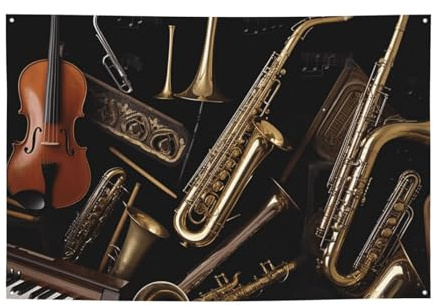 Bedrucktes Banner mit Musikinstrumenten für Halloween, Weihnachtsfeier, 120 x 180 cm, Fotografie-Hintergrund, Girlande, Wandteppich für Geburtstag, Outdoor-Event-Dekoration