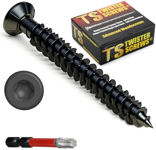 Twister Screws Tornillos para hormigón de 7,5 x 150 mm, caja de 30 unidades, revestimiento Ruspert negro, máxima resistencia a la corrosión, avellanados, fácil instalación, broca Torx T30 incluida