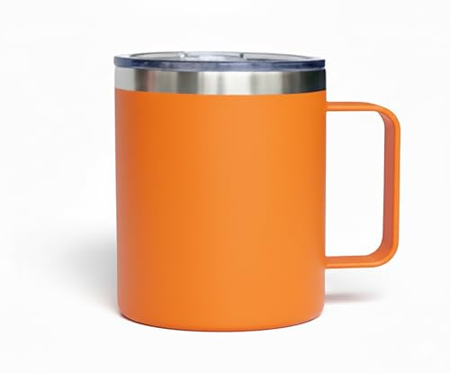 Vivid-it 12oz Stainless Steel Insulated Travel Mug with Handle – Leakproof Double-Wall Vacuum Drinking Mug for Hot & Cold Drinks (Orange)