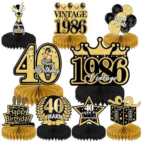Bubaxuce 9 Pezzi Decorazioni Per Il 40° Compleanno Decorazioni Vintage Da Tavolo 1986 Alveare Di Miele Centrotavola Ritorno Al 1986 Addobbi Per Feste Di 40° Anniversario
