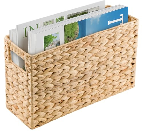 GREENSAPPIRE Zeitschriftenhalter – Handgewebter, schmaler Aufbewahrungskorb aus natürlicher Wasserhyazinthe, Wäschekorb/Organizer für Wohnzimmer, Büro oder Schreibtisch, 39 × 14 × 24,7 cm