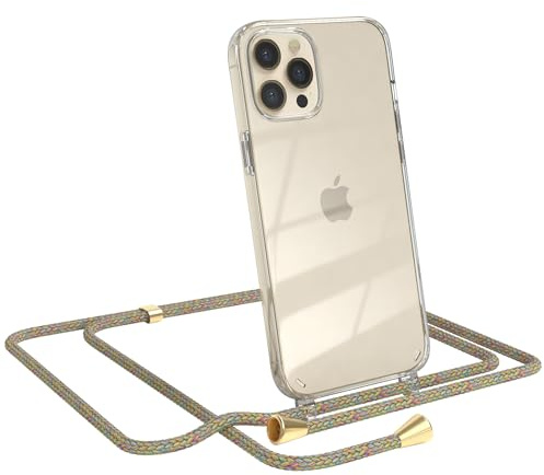 EAZY CASE Handykette kompatibel mit iPhone 12 Pro Max Handyhülle mit Umhängeband, Handykordel mit Schutzhülle, Silikonhülle, Hülle mit Band, Stylische Kette für Smartphones, Rainbow