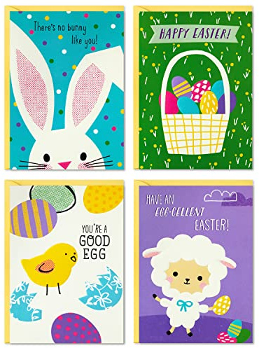 Hallmark Kids Pack of 12 Assorted Easter Cards with Envelopes (Easter Eggs, Bunny, Chick)