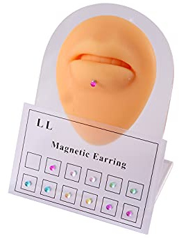 12pcs Magnetic Crystal Nose Lip Ring Set Fake Ear Stud Earrings Clip on Cubic Zirconia Tragus Stainless Steel for Women Men Multicolor Non Piercing Body Jewelry, Crystal Metal magnetic, magnetic,