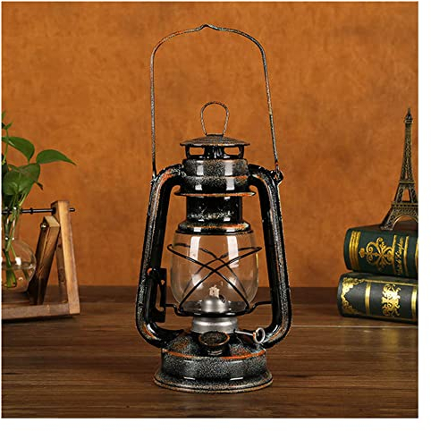 HYGERX Vintage Petroleumlampe Sturmlaterne Camping Im Freien Öllampe Tragbar Kerosin Laterne für Garten Terrasse Deko/Old Yellow / H24cm