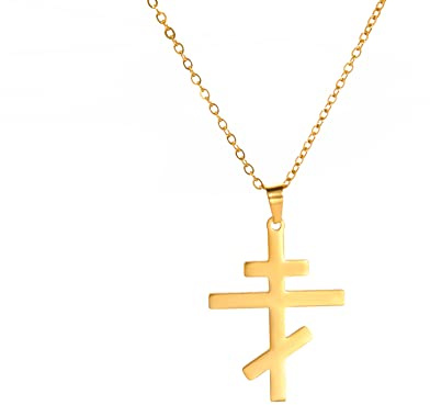 EUEAVAN Collana con ciondolo a croce ortodossa Collana con ciondolo a croce classica in acciaio inossidabile Collana con amuleto ortodosso russo (Collana d'oro)