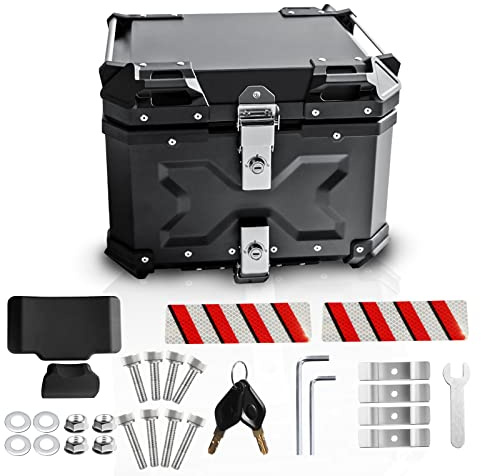 Donpida Universal Motorcycle Top Case,45L Motorbike Tail Box Trunk Tour Storage Carrier Case with Backrest, Security Lock and Handle for Helmet Luggage,Black