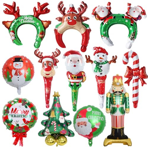 Weihnachten Luftballons, 12 Stück Folien Luftballons Riesige Weihnachtsbaum, Wache Christmas Mylar Folienballons, Aufblasbare Weihnachtskugel Weihnachten Party Ballons für Kinder