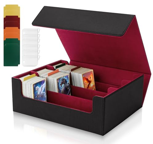 Tolesum Boîte de Rangement Cartes pour MTG TCG, Capacité 1800+ Cartes avec 8 Séparateurs, Boîtier Magnétique en Cuir PU pour Magic The Gathering (MTG), Yu-Gi-Oh - Noir & Rouge